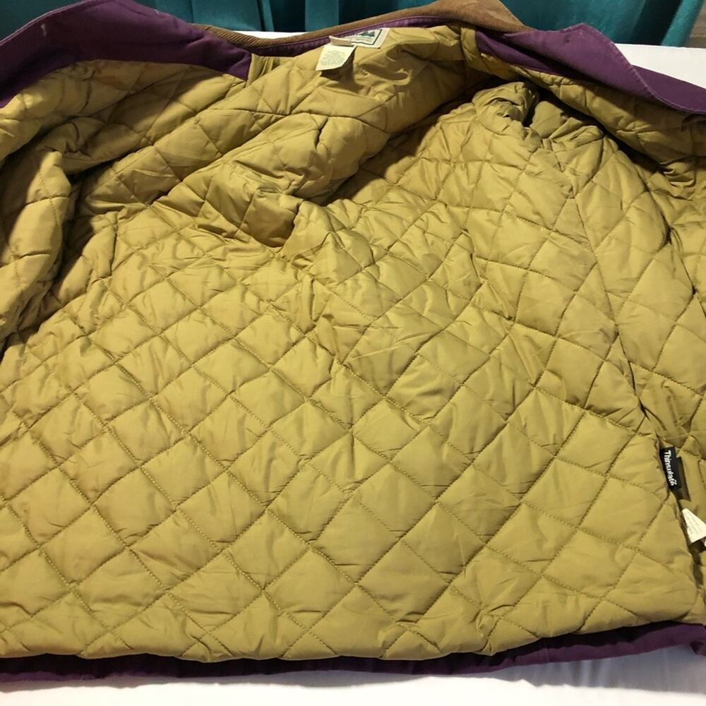 LL Bean womens plum purple quilted chore barn coat L corduroy trim 267097 lined - Picture 12 of 16